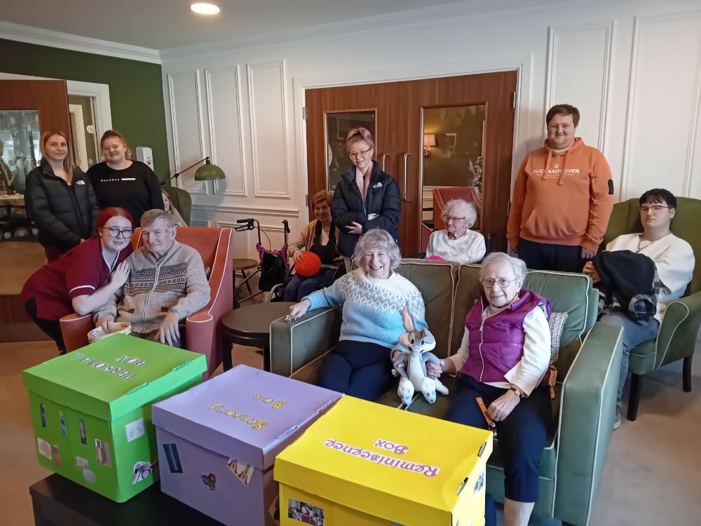 Students deliver sensory, reminiscence and personal boxes for residents at The Peninsula in Newtownards.